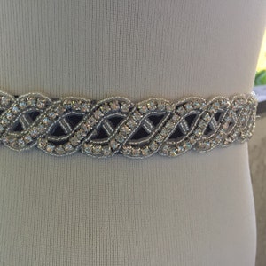 Silver Wedding Belt Sash,Bridal Sash,Best seller sash ,Rhinestone Crystal Sash,Beaded sash,Silver Sash On Black Ribbon