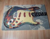 SALE RUG- Vintage Fender Stratocaster Guitar Wool Hand Made in USA Rug