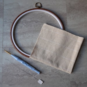 Rug hooking/ Punch needle Kit: Hoop ( optional sizes), Monks Cloth 14&quot;x14&quot; Serged edges, Adjustable Punch Needle