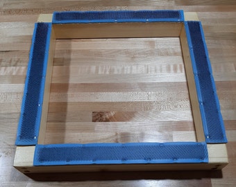 WOODEN FRAME with Gripper Strip for rug hooking / punch needle 10"x 10"  Pine, Smooth Clear Finish