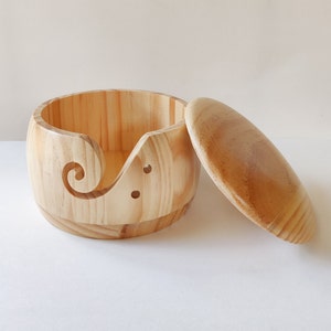 Yarn Holder Bowl  with the Lid, Wood, 5.5&quot; Diameter  3.5&quot; Height