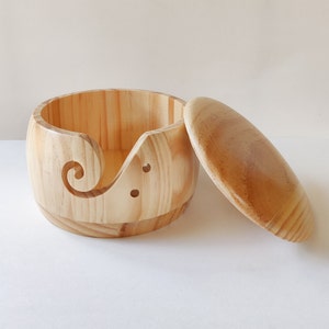 Yarn Holder Bowl  with the Lid, Wood, 5.5" Diameter  3.5" Height