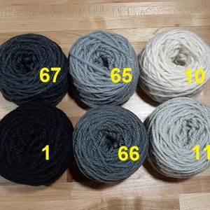 Bonus Buy ~ 6 balls of Black-Gray- White Colors Wool Rug Yarn ~ Ready to Use ~ 3 Ply Thick, 2 oz