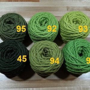 Bonus Buy ~ 6 shades of GREEN Color Wool Rug Yarn ~ Ready to Use ~ 3 Ply Thick, 2 oz