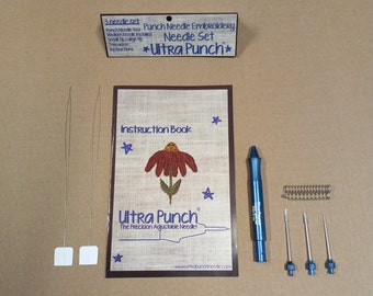 Punch Needle ULTRA 3 pointes : petite, moyenne et grande avec le manuel et deux enfileurs