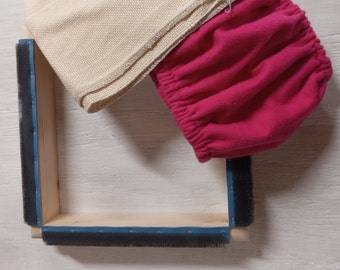 WOODEN FRAME with Gripper Strip for Rug Hooking/Punch Needle 8"x 8" Pine with the Option of Cover and Monks cloth 15"x15" Piece Surged edges
