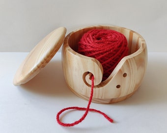 LOOEN Wooden Yarn Bowl Holder Rosewood,Knitting Wool Storage Basket Round  with Holes Handmade Craft Crochet Kit Organizer Perfect for Mother's  Day(Wine Red)