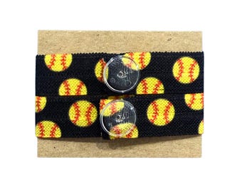Black Softball Sleeve Clips, T-Shirt Ties, Elastic Ribbon Snaps (Set of 2)