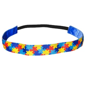 Autism Awareness Headband: Puzzle Piece Print, Non-Slip Velvet Back