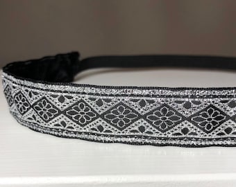 Diadema negra y plateada, diadema con respaldo de terciopelo antideslizante