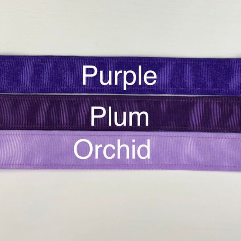 Three different shades of purple ribbon, labeled "Purple", "Plum", and "Orchid".
