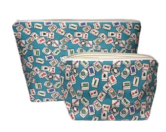 Mahjong Tile Makeup Bag, Vinyl Lined Cosmetic Pouch, Choice of Size