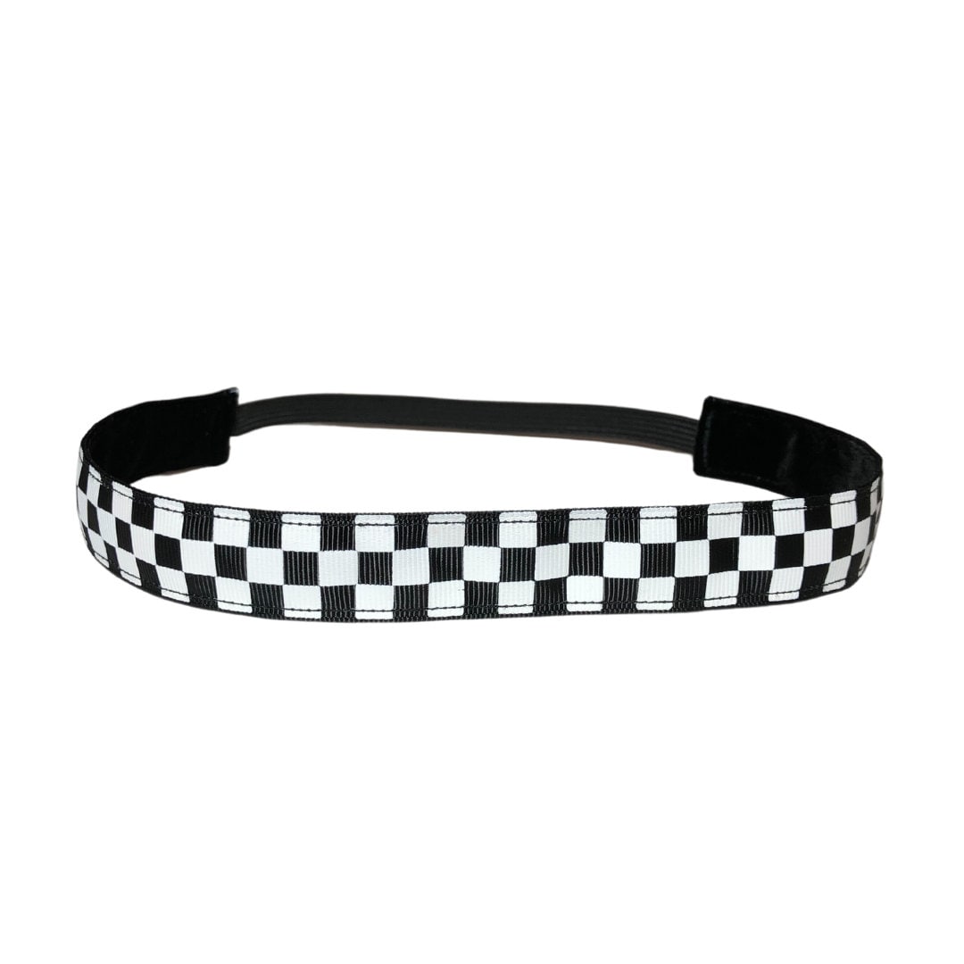 Black and White Checkered Headband, Nonslip Velvet Backed  display picture 1