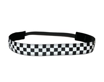 Black and White Checkered Headbands 2PCS Non Slip Stylish Hair Bands for Women Non Slip Headbands Checkered Board Black White Pattern Print  main image 4