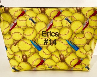 Personalized Softball Gifts for Girls, Choice of Size, Custom Softball Bag for Makeup, Softball Team Gifts Softball Make Up Bag Personalized