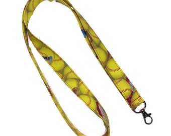 Yellow Softball Lanyard for Keys, Softball Gifts for Girls Lanyard, Softball Girl Gifts, Softball Team Gifts, Softball Coach Lanyard Fabric