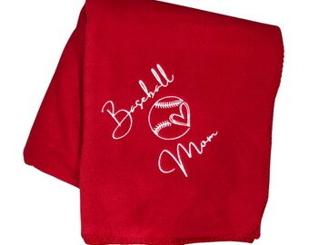 Handmade Baseball Mom Embroidered Fleece Blanket, Baseball Gift