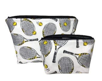 Tennis Makeup Bag Set, Vinyl Lined Cosmetic Bag, Tennis Gift