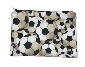 Soccer Pencil Pouch Bag, Black and White Soccer Bag for School, Pencil Bag Gift for Soccer Player, Art Supply Bag, Zippered Pouch Bag