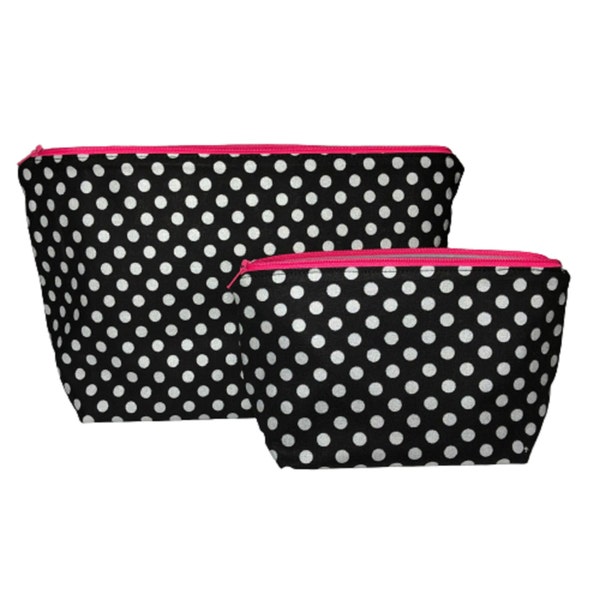 Black and Silver Polka Dot Makeup Bag, Choice of SIze, Black Cosmetic Bag Set, Travel Gift for Women Toiletry Bag, Set of Make Up Bags