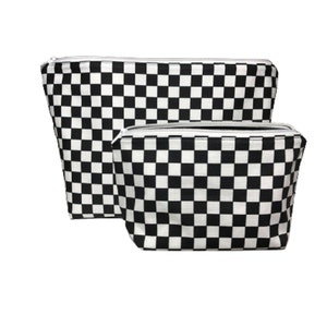 Blue Checkerboard Pattern Makeup Bag, 1Pc Large Capacity Contrast Knit  Zipper Toiletries Storage Bag Simple Contrast Color Cosmetic Bag Black  Friday