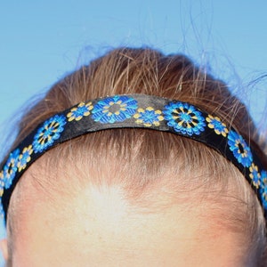 Floral Boho Headband for Women, Blue Floral Headband Adult, Choice of Size, Nonslip Headbands for Women, 1 inch Headband for Women