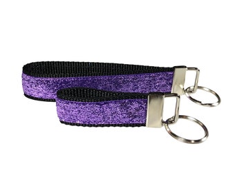 Purple Glitter Wrist Keychain, Mini Keychain Set