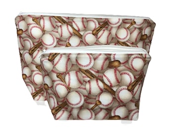 Baseball Makeup Bag Set, Vinyl Lined Cosmetic Bag