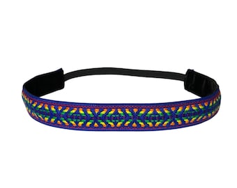 Embroidered Rainbow Headband, Non-Slip Velvet Backing