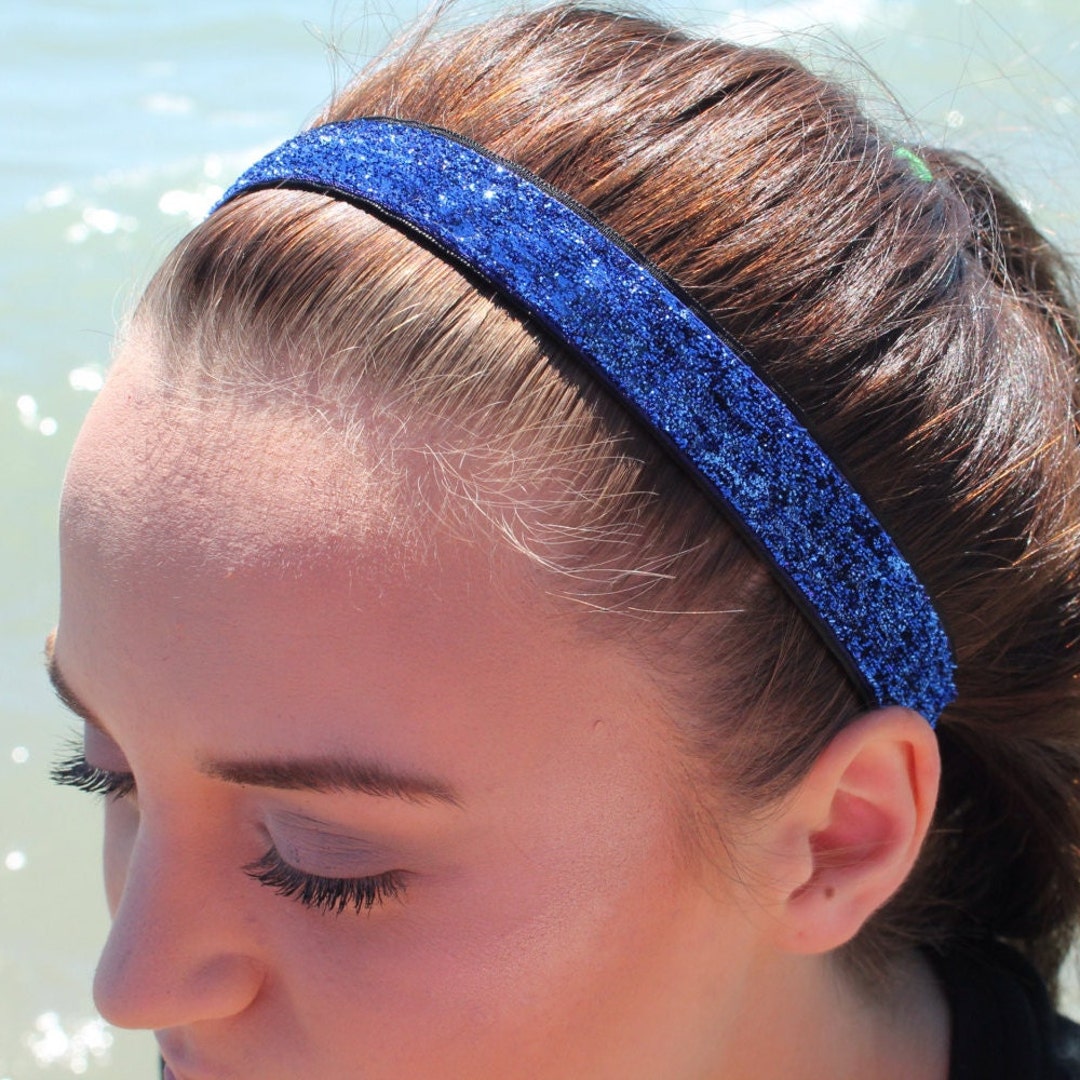 Blue Glitter Headband Adult Blue Headband Womens Headbands for Women
