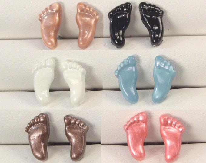 Baby Feet Post Earrings Black Baby Feet Studs New Baby Feet Earring Gift Bronze Brown Feet Posts Light Blue Pink Feet Stud Earrings