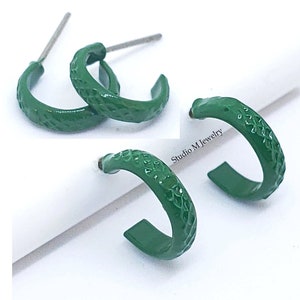 Green Hoops, Small Green Earrings, Vintage Green Earrings, Textured Green Hoop Earrings, Pierced Ear Earrings, Little Green Hoops (E1192)