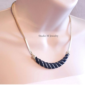 Schwarze Emaille Halskette, Goldkette, Gold & Schwarz Halskette, Minimalistische Schwarze Halskette, Vintage 80er Jahre Goldschmuck (N93)