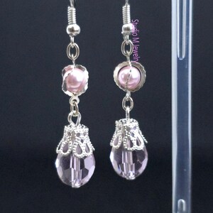 Pink Crystal Dangle Earrings, Light Rose Pink Earrings, Girly Pink Earrings, Baby Pink Barbiecore Jewelry, Silver Earrings (E81)