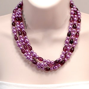 Purple Collar Necklace, 3 Strand Purple Necklace, Amethyst Purple Jewelry, Statement Holiday Jewelry, Layered Lilac Purple Necklace (N529)