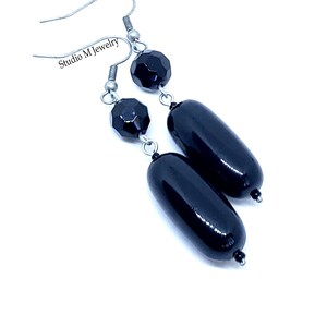Black Bead Drop Earrings, Midnight Black Crystal Earrings, Jet Black Jewelry, Lightweight Dangle Earrings, Everyday Black Earrings (E776)