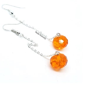 Orange Orange Kristall Ohrringe, Silber Kette baumeln Ohrringe, vibrierende orange Schmuck, Urlaub Schmuck Geschenk, Silber Mandarine Sommer Ohrringe (E357)