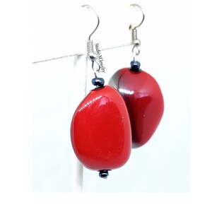 Mirrored Gunmetal Black & Red Earrings, Chunky Dangle Earrings, Unique Jewelry, Shiny Grey Earrings, Holiday Party Jewelry Gift (E68)