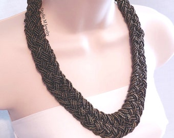 Bronze Bead Necklace, Bold Brown Necklace, Bronze Brown Necklace, Long Wide Neck Jewelry, Unique Holiday Party Jewelry, Big Necklace (N16)