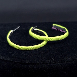 Lime Green Hoop Earrings, Bright Green Earrings, Seattle Seahawks Gear, 12th Fan Hoop Earrings, Silver Hoops, Minimalist Jewelry (E797)