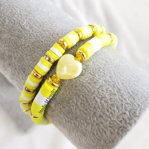 Yellow And Gold Stretch Bracelets, Bright Yellow Jewelry, Yellow Heart Bracelet, 2 Piece Stacking Bracelets, Summer Jewelry Gift (B49)