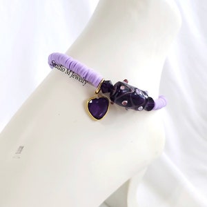 Lavender Stretch Anklet, Purple Ankle Bracelet, Summer Beach Jewelry, Purple Heart Charm Anklet Bracelets, Vacation Jewelry Gift (A58)