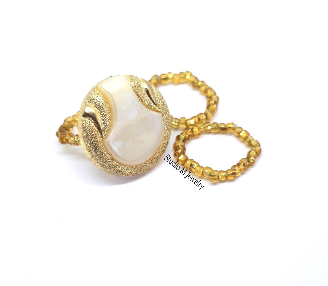 Ivoor Rings Ivory & Gold Button Stretchy Rings, 3 Piece Stacking Rings, Bold Gold ...