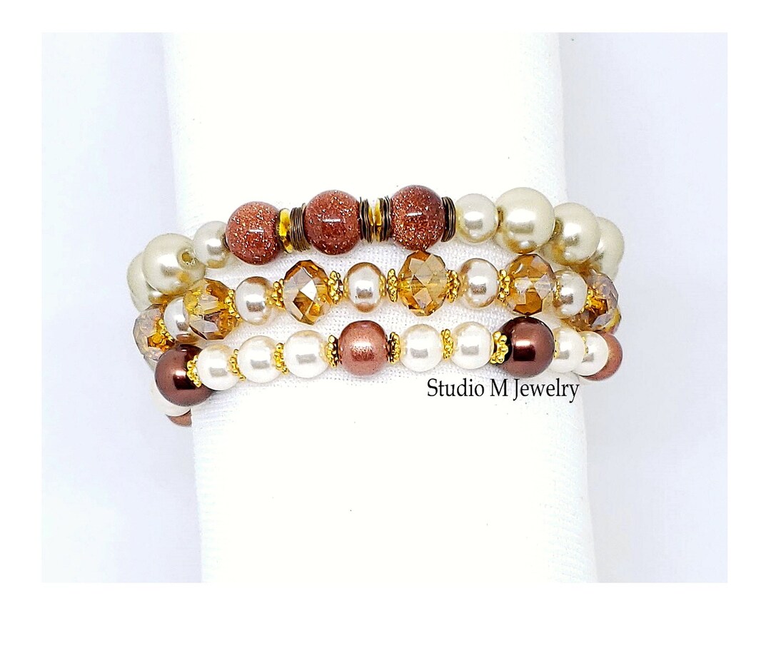 Gold Sandstone Bracelets 3 Loose Light Bronze Bracelet Set Etsy UK