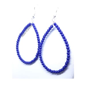 Blue Hoop Dangles, Navy Hoops, Cobalt Blue Hoops, Minimalist Everyday Jewelry, Valentines Gift, Beaded Hoop Dangles, Blue Earrings (E423)