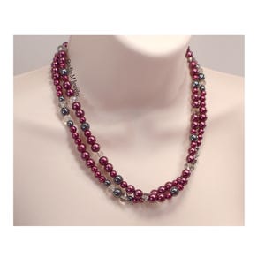 Burgundy Pearl & Hematite Necklace, Two Strand Merlot Red Pearl Necklace, Smoky Crystal Necklace, Wedding Jewelry Gift, Red Jewelry (N484)
