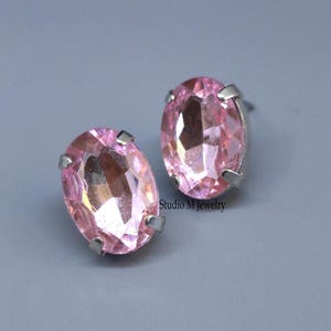 Pink Bling, Pink Crystal Rhinestone Earrings, Barbiecore Pink Sparkle Studs, Vintage Post Earrings, Pretty in Pink Oval Post Earrings (E512)