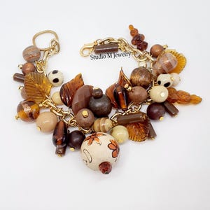 Neutral Mix Braun Perlen Bettelarmband, Boho Herbst Herbst Armband, Chunky Charm Armband Schmuck, Urlaub Party Armband Geschenk (B272)