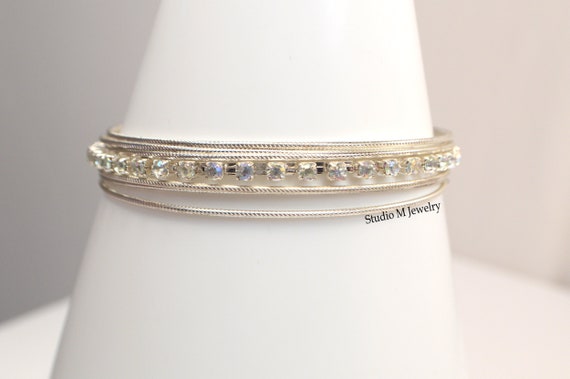 Crystal Bangle Bracelets, Vintage Thin Stacking B… - image 4
