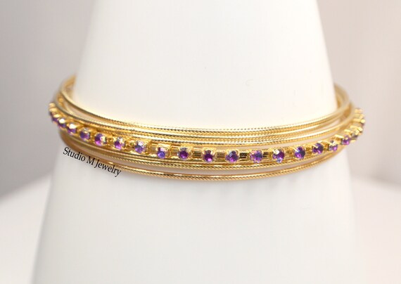 Crystal Bangle Bracelets, Vintage Thin Stacking B… - image 3